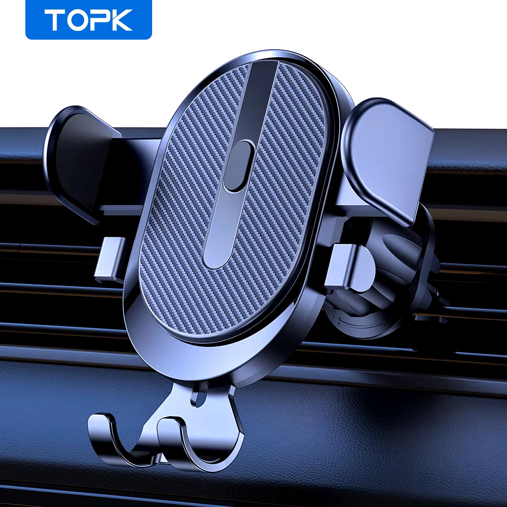 TOPK 2023 Enhanced Auto Locking Car Phone Holder with Hook Clip for Air Vent – Compatible with iPhone and Samsung