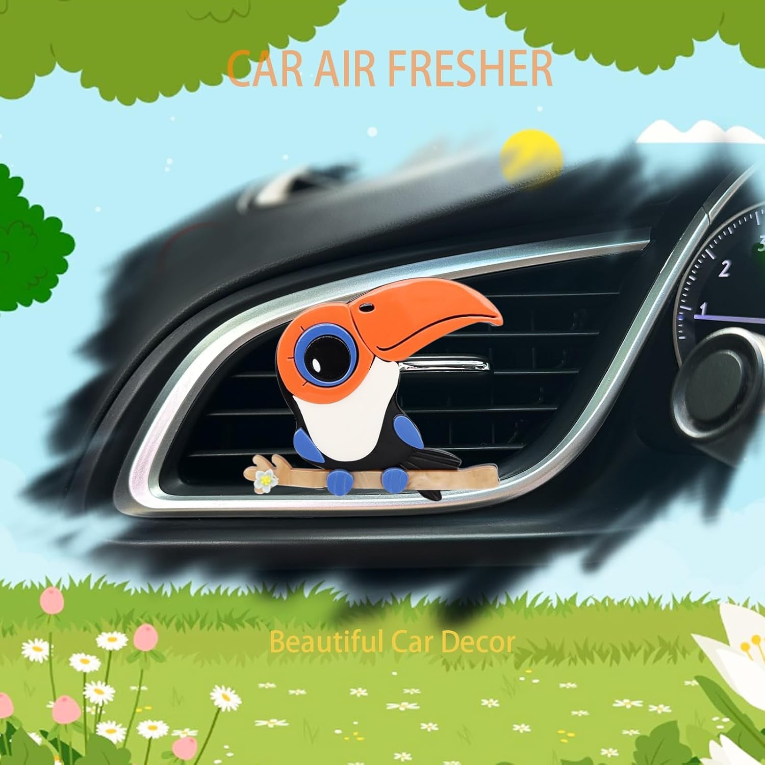 Toucan Car Air Fresehner Vent Clip Bird Car Essential Oil Diffuser Cute 3D Acrylic Cartoon Parrot Refillable Car Air Vent Clips Cute Girly Car Accessories for Women Teens