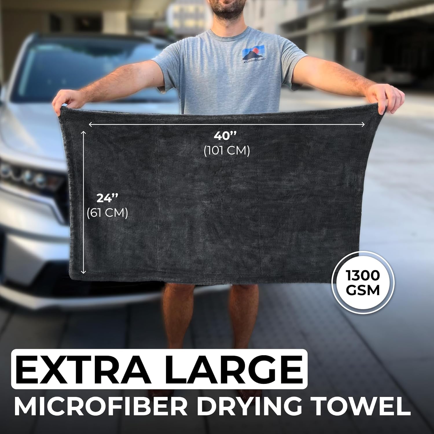 Microfiber Car Drying Towel 1300 GSM Double Twisted Loop - Premium Extra Large Auto Wash Towel for Cars Trucks SUV - Super Absorbent Detailing Cleaning Cloth XL 40X24 1-Pack