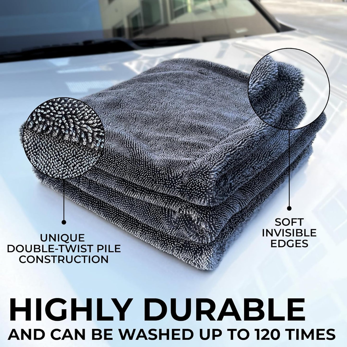 Microfiber Car Drying Towel 1300 GSM Double Twisted Loop - Premium Extra Large Auto Wash Towel for Cars Trucks SUV - Super Absorbent Detailing Cleaning Cloth XL 40X24 1-Pack