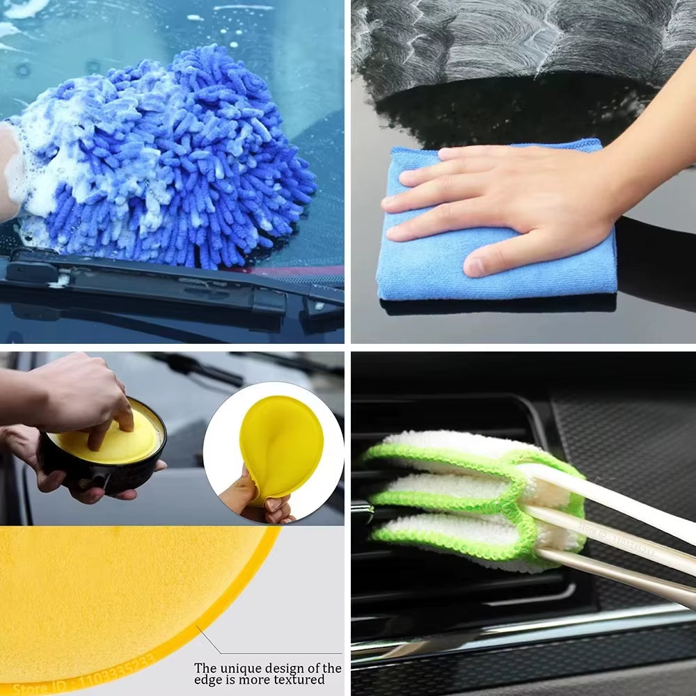 ZOPOSON New Car Cleaning Kit Scrubber Drill Detailing Brush Set Air Conditioner Vents Towel Polisher Car Auto Detailing Tools