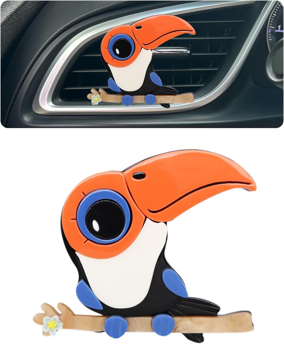 Toucan Car Air Fresehner Vent Clip Bird Car Essential Oil Diffuser Cute 3D Acrylic Cartoon Parrot Refillable Car Air Vent Clips Cute Girly Car Accessories for Women Teens