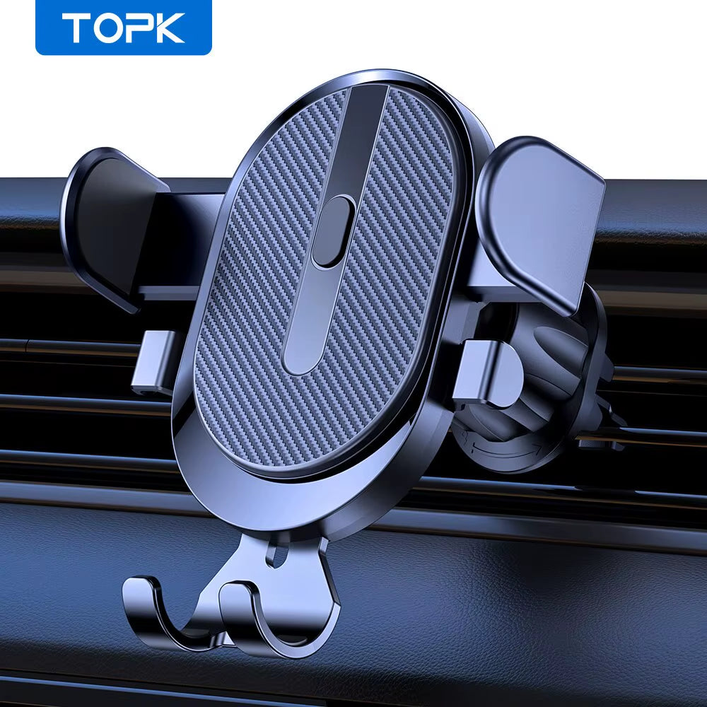 TOPK 2023 Enhanced Auto Locking Car Phone Holder with Hook Clip for Air Vent – Compatible with iPhone and Samsung