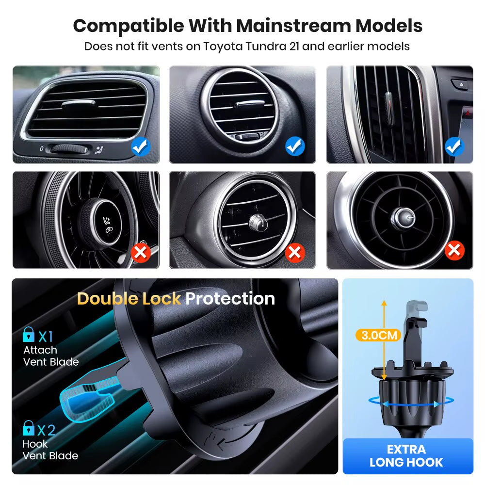 TOPK 2023 Enhanced Auto Locking Car Phone Holder with Hook Clip for Air Vent – Compatible with iPhone and Samsung